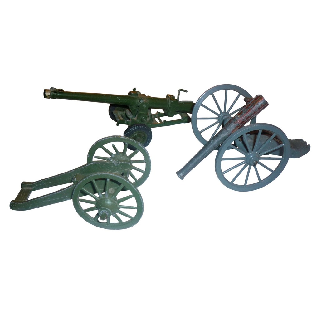 Vintage Diecast Military Artillery Lot Toy Cannons Field Limber 3pc Metal